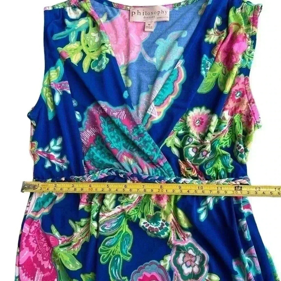Philosophy Floral Boho Sleeveless Maxi Dress Blue Green Pink Empire Waist Medium - Picture 6 of 9